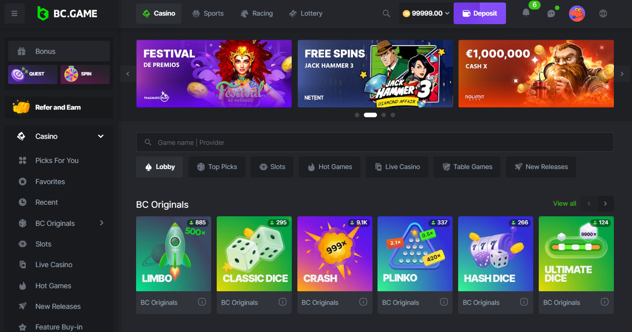 Interface and user experience BC.Game